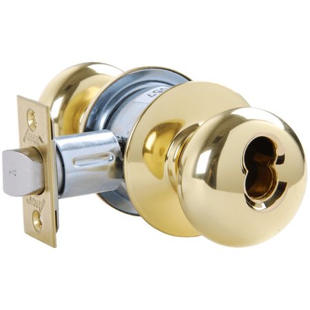 ARROW Grade 2 Asylum Cylindrical Lock, Tudor Knob, SFIC Less Core, Bright Brass Finish, Non-handed MK33-TA-03-IC
